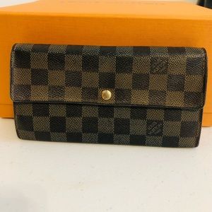 💯 GENUINE LOUIS VUITTON Damier Ebene Sarah Wallet